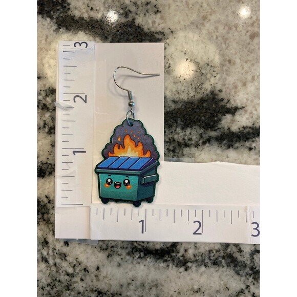 Earrings Dumpster Fire Acrylic Dangle Lightweight Whimsical Funny Humorous - Picture 4 of 5